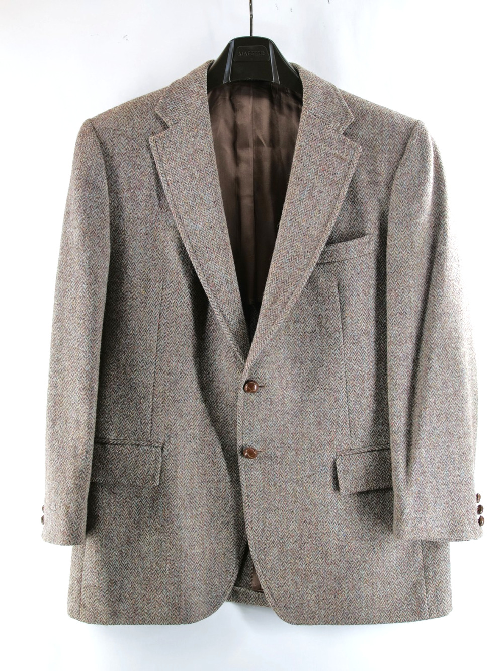 Vintage Harris Tweed 42R Herringbone Blazer Scottish Wool Hand Woven Light Tan